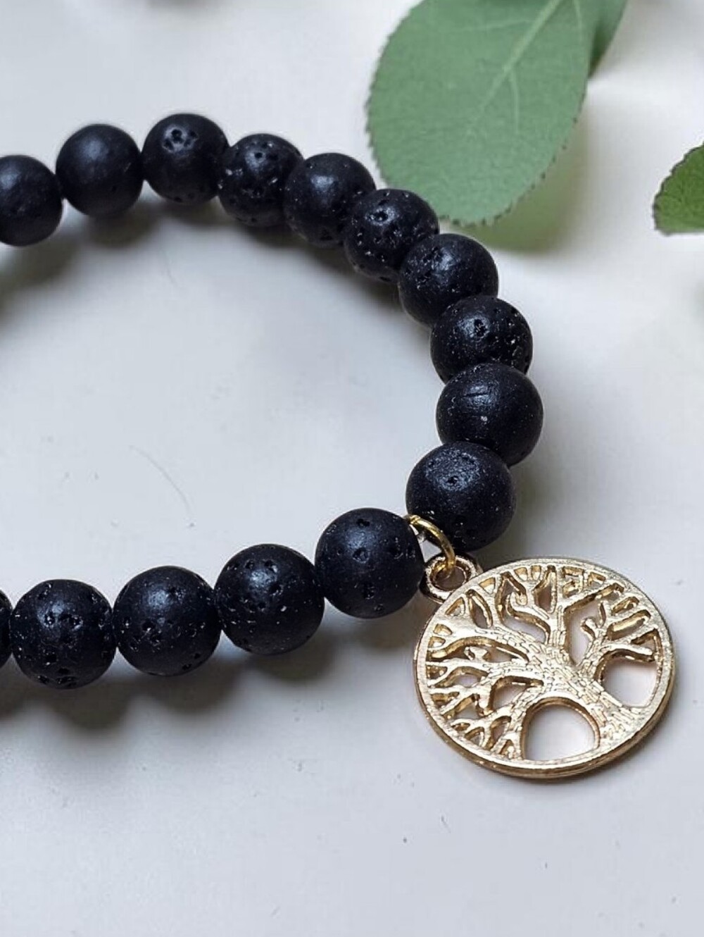 Gold Tree of life Bead Bracelet with Blue Accent